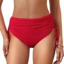 American Trends High Waisted Bikini Bottoms for Women Tummy Control Swimsuits Bottoms Full Coverage Bathing Suit Bottom (Red, M)