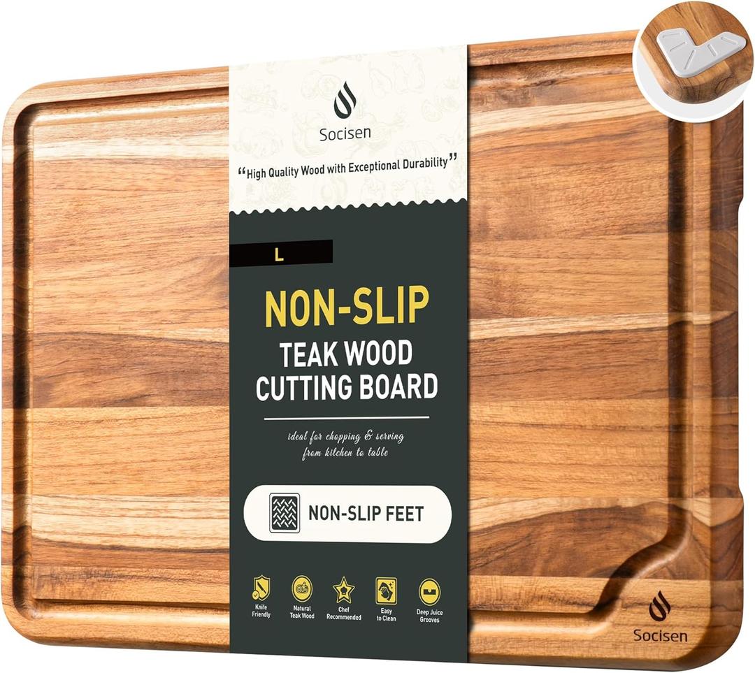 Teak Cutting Board 15inch Non Slip Over Sink Kitchen 2025 First Apartment Essentials Wooden Cutting Board New Home Must Haves Accessories House Warming Decor Housewarming Hostess Host Gifts L