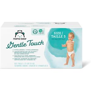 Amazon Brand - Mama Bear Gentle Touch Diapers, Hypoallergenic, Size 5, 132 Count (4 packs of 33), White