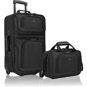 U.S. Traveler Rio Fabric Expandable Carry-on Luggage, Rolling Suitcase, Black, 2 Wheel Set