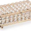 ELLDOO Crystal Jewelry Box Rectangle Trinket Organizer Earrings Rings Box Treasure Box Storage Home Decor Accent Decorative Box with Lid for Valentine Wedding Christmas Birthday Gift, Gold