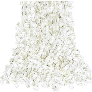 Sggvecsy Cherry Blossom Garland Artificial Cherry Flower Vines 8 Pack Hanging Silk Flowers Garland for Home Wedding Garden Party Arch Office Decor (White)