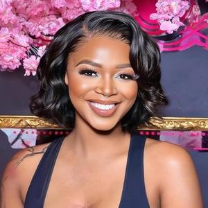 WIGER Short Curly Lace Frontal Human Hair Wigs for Black Women HD Lace Curly Bob Lace Front Hair Glueless Human Hair Wigs Water Wave Wigs