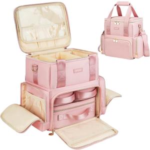 Extra Large Makeup Bag,4 in 1 Cosmetic Storage Organizer Travel Case with 3 Detachable Pouches and Dividers,Pink