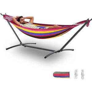 Double Hammock, Heavy Duty Portable, 500 lb Weight Capacity, Perfect for Both Indoors and Outdoors, 2 Person Hammock with Carrying Bag, Wide Red