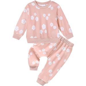 ZOEREA Toddler Baby Girl Clothes Long Sleeve Pullover Tops + Pants Set Floral Print Sweatsuit Fall Winter Outfit, Size 18-24M