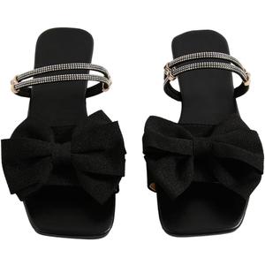 GORGLITTER Women's Bow Flat Sandals Dressy Rhinestone Slides Comfort Sandals Cute Slip On Shoes (8, Black)