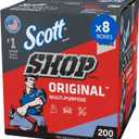 Scott Shop Original Blue Towels (75190), 9"x12" Cloth-like Paper Towel (8 Boxes of 200 Sheets, 1,600 Sheet Total)