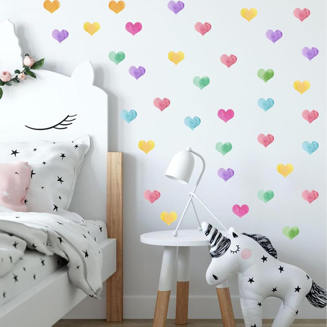 Heart Rainbow Wall Decal - Colorful Heart Wall Art, Nursery Children Bedroom Decoration