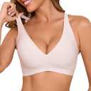 ULTREAGLE Wireless Bras for Women Bralettes - Womens Seamless Low Cut Deep V Bra No Underwire Padded Tshirt Bras (Medium)