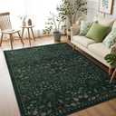 Vasofe 3x5 Rug for Bedroom,Washable Rugs for Living Room, Entryway, Non Slip Indoor Mat, Botanical Mats for Nrusery, Farmhouse, Dorm, Low Pile Soft Modern Throw Carpet, Green