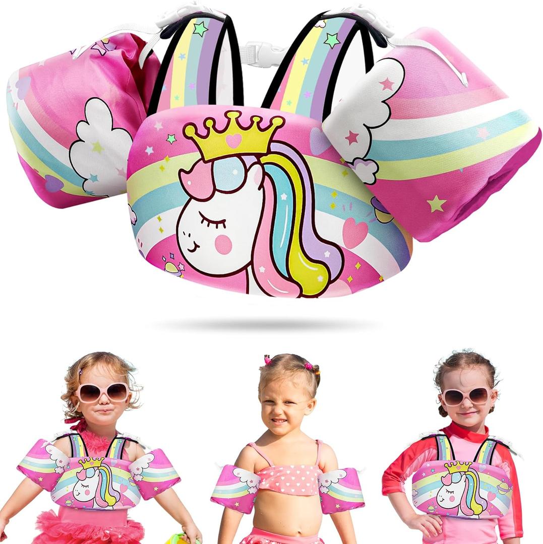 Vvinca Separable Toddler Swim Vest Fit 22-66 Lbs2-6 Years| 3 in 1 Toddler Floaties Pool Float & Arm Bands Boys and Girls, Adjustable Sturdy Safety for 2 3 4 5 6 Year