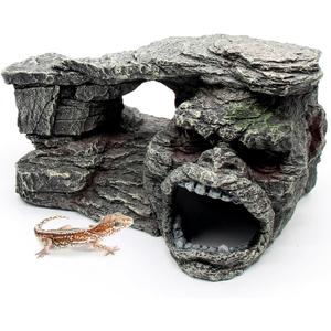 Gecko Hide Shale Scape Step Ledge, Reptile Rock Basking Platform Cave Hideout Tank Accessories Decorations, Great for Reptiles, Amphibians, Leopard Gecko, Snake, Lizard, Frogs, Turtle