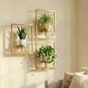 Picture Frame Wall Planters Set of 3, Modern Metal Hanging Shelves for Plants, Rustproof Wall Mount Flower Pot Holder for Indoor Outdoor, Decorative Plant Stand for Living Room Patio, Gold