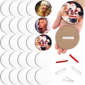 Knitgrip 25 Pcs Sublimation Buttons Blanks with Pins 3 Inch MDF Buttons Pins Heat Transfer Blank Badge Sublimation Name Tags for July Christmas DIY Craft Gifts