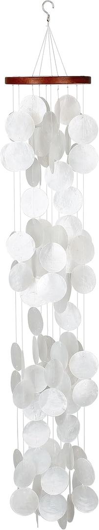 Woodstock Wind Chimes for Outside, Outdoor Decor, Garden, Porch, and Patio Decor, (40") Decorative Wind Chime, Dorm Room Decor, Teen Decor, Capiz Waterfall, White Blanca Capiz Wind Chime (CWRB)