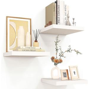 Square Floating Shelves for Wall 12"W x 12"D x 1.2"H, Small Engineered Wood Wall Shelves with Invisible Brackets for Living Room Bedroom Bathroom Office Kitchen Storage Decor, White Finish, Set of 3