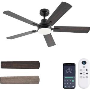 52 Inch Smart Ceiling Fan with Lights, Remote & App Control, DC Reversible Motor, 8 Speeds Quiet 35dB, 3CCT Dimmable LED, Low Profile Modern Ceiling Fans for Bedroom Living Room, Brown