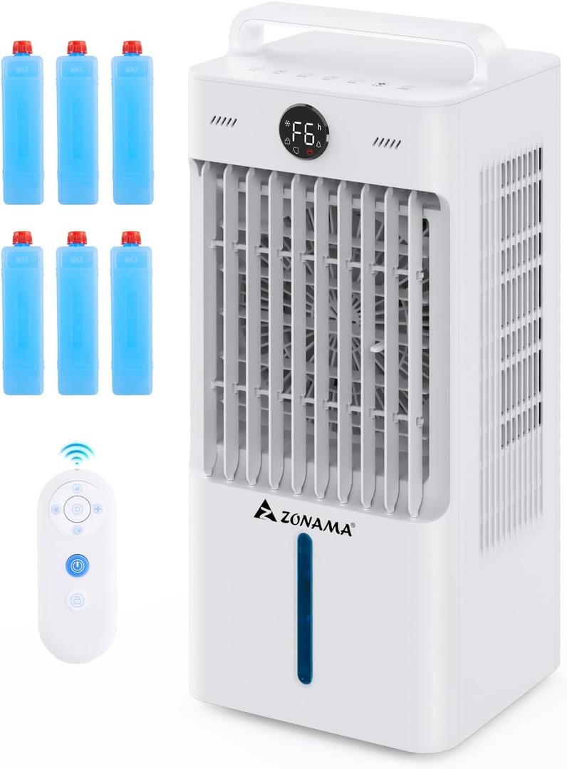 Windowless Portable Air Conditioners with Remote, 3-IN-1 Evaporative Air Cooler with Display, 2.64-Gal Tank for 10H Cooling, 3 Modes & 6 Speeds, 60 Oscillation, 12H Timer, Swamp Cooler for Indoors (White)