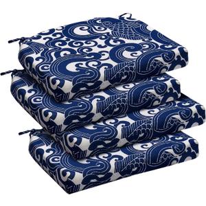 downluxe Outdoor Chair Cushions Set of 4 for Patio Furniture, Water-Resistant Patio Chair Cushions with Ties, High Density Foam Outdoor Seat Cushion, 17" X 16" X 2", Blue Carp