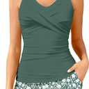 Girls Tankini Swimsuits with Shorts - 2 Piece Criss Cross Bathing Suits Top with Two Pockets Bottom Swimwear for 9-16 Years