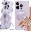 Typecase Magnetic Phone Grip: Ultra Thin Cell Phone Ring Holder - Adapter Ring Included - Adjustable Finger Ring Kickstand Compatible with Phone Tablets - Purple Glitter