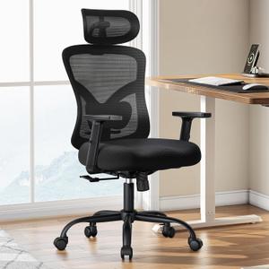 Marsail Ergonomic Office Chair Ergonomic Gaming Chair with Lumbar Support, 2D Headrest, Adjustable Armrests, Contoured Seat Cushion, Computer Desk Chair with Wheels for Home and Office,Black, 1