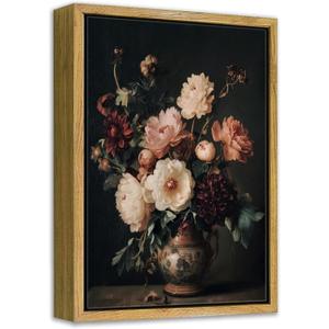 Framed Vintage Dark Floral Wall Art Moody Flower Picture Wall Decor Retro Antique Still Life Painting Print Artwork for Bedroom Bathroom Home Decoration 8x10in