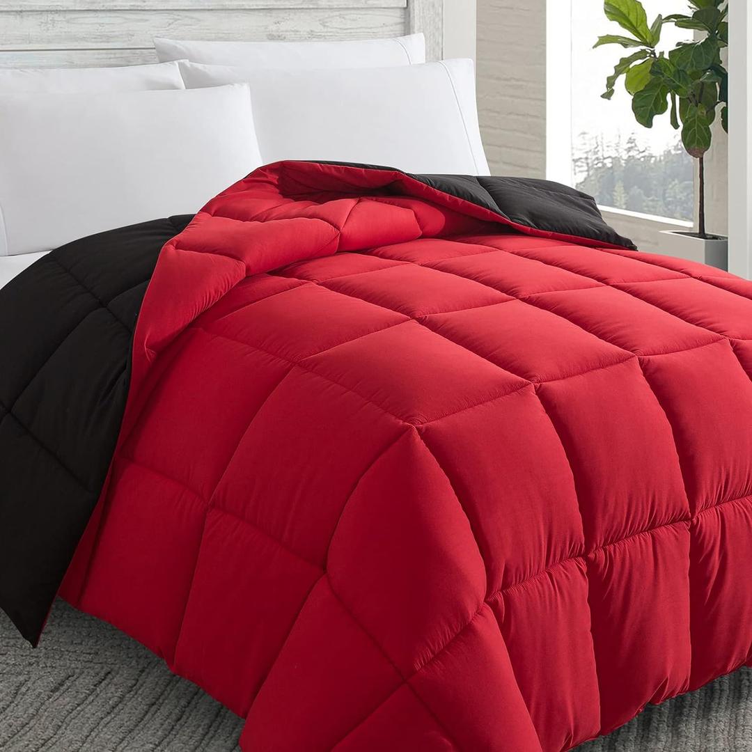 Cosybay Down Alternative Comforter (Red/Black, Queen) - All Season Soft Quilted Queen Size Bed Comforter - Duvet Insert with Corner Tabs -Winter Summer Warm Fluffy, 88x92inches