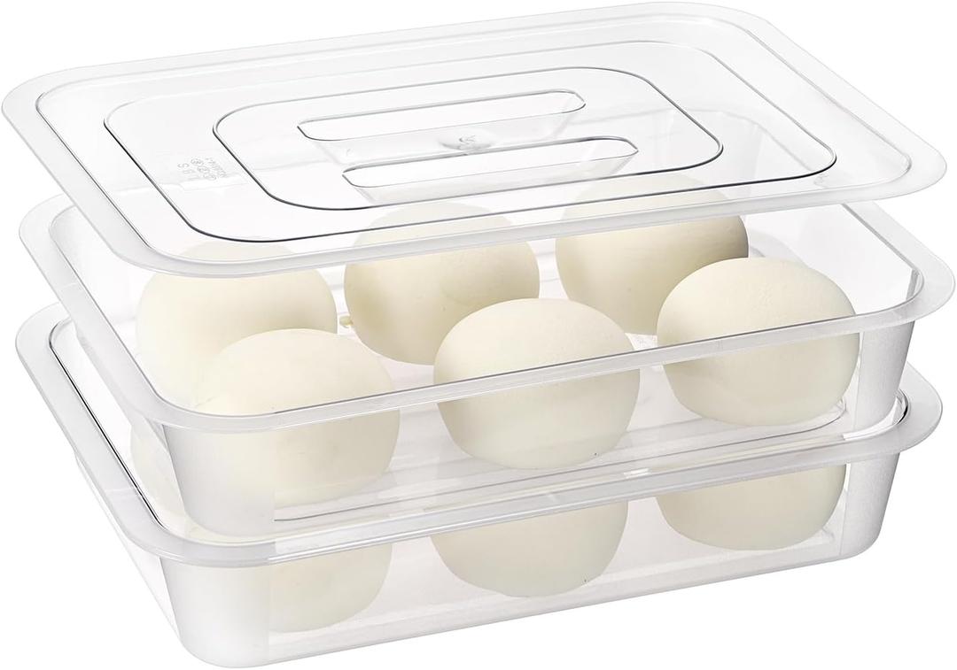 2 PCS Clear Pizza Dough Proofing Box with Lids, 15.7x10.2 Inch Dough Trays for Bread Making, Stackable Pizza Proofing Container Fits 4-6 Dough Balls for Home Kitchen, Restaurants, Chef (Large)