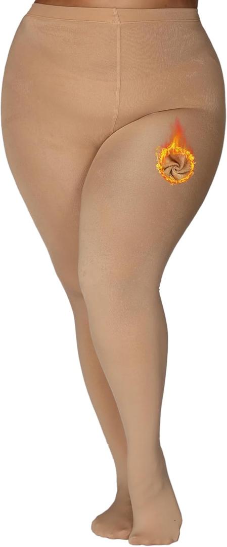 Plus Size Fleece Lined Tights for Women Opaque Warm Thermal Stockings Thick Pantyhose Winter (5X-Large-6X-Large, Tan)