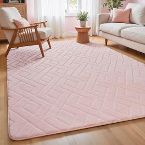 Macgace Ultra Soft Pink Area Rug for Living Room, 5x7 Modern Geometric Shag Rugs with Nonslip Backing for Bedroom, Washable Fuzzy Carpet for Cozy Kids Girls Room Nursery