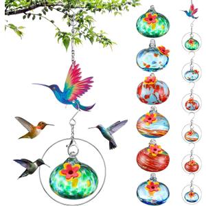 Nuogo 6 Pieces Hand Blown Glass Humming Bird Feeder Charming Wind Chimes Hummingbird Feeder Humming Bird Feeders for Outdoors Hanging Ant and Bee Proof Garden Patio Decor