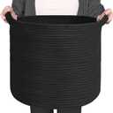 MEGASKET Large Black Storage Basket, 16" x 14" Cotton Rope Baskets for Storage, Blanket Storage Living Room, Big Woven Laundry Basket, Dog Kids Toy Box Organizer, Round Floor Shoe Towel Bin