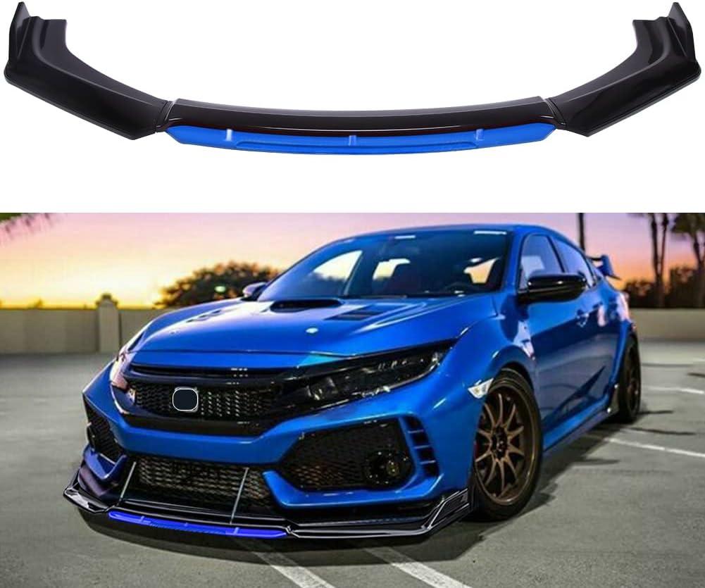 4PCS Universal Car Front Bumper Lip Body Kit Splitter Spoiler Diffuser Protector Compatible with Subaru BRZ Cruze - Gloss Black,Blue Tongue