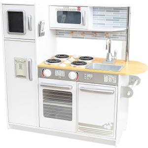 KidKraft Uptown White Wooden Play Kitchen with Play Phone, Chalkboard & Towel Rack, Gift for Ages 3+