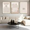 Anyzal Large Boho Framed Wall Art 16x24 Inch Beige Neutral Minimalist Canvas Pink Abstract Modern Geometric Artwork for Living Room Bedroom Dining room Set of 3