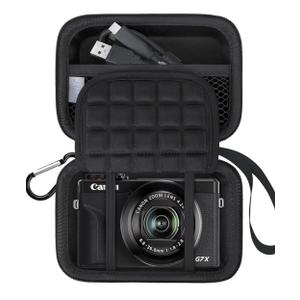 Lacdo Camera Carrying Case for Canon PowerShot G7 X Mark II / G7X Mark III Digital 4K Vlogging Camera, Point and Shoot Video Camera Trave Bag, Mesh Bag Fits Batteries, USB Cable, SD Card, Black+Black