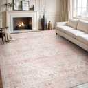 AMOAMI-Area Rug 8X10 Rugs for Living Room-Vintage Soft Pink Rugs for Bedroom-Non Slip Carpet-Washable Rug for Dining Room Living Room Bedroom Office Under Table
