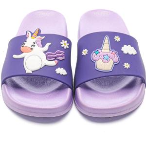 MEMON Toddler Little Kids Dinosaur Beach/Pool/Shower Slides/Anti-Skid Home Bath Slippers/Cute Summer Outdoor Shoes for Girls and Boys (11-12 Toddler, Purple)