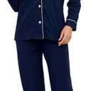 U2SKIIN Womens Button Up Pajama Sets Soft Long Sleeve Pajamas for Women Warm Flannel Knit Lounge Sets (Small, Navy)