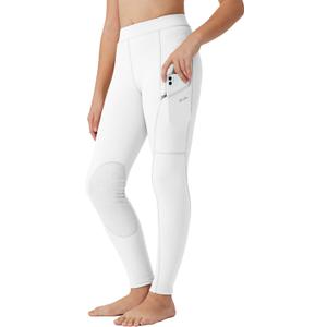 Willit Girls Horse Riding Pants Tights Kids Equestrian Breeches Knee-Patch Youth Schooling Tights Zipper Pockets (Medium, White)