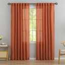 Rust Burnt Orange Linen Back Tab Curtains - 92 Inch Long, 2 Panel Set for Living Room - Boho Energy Saving Semi Privacy Sheer Curtains with Pocket, Light Filtering for Patio Door, 52" x 92"