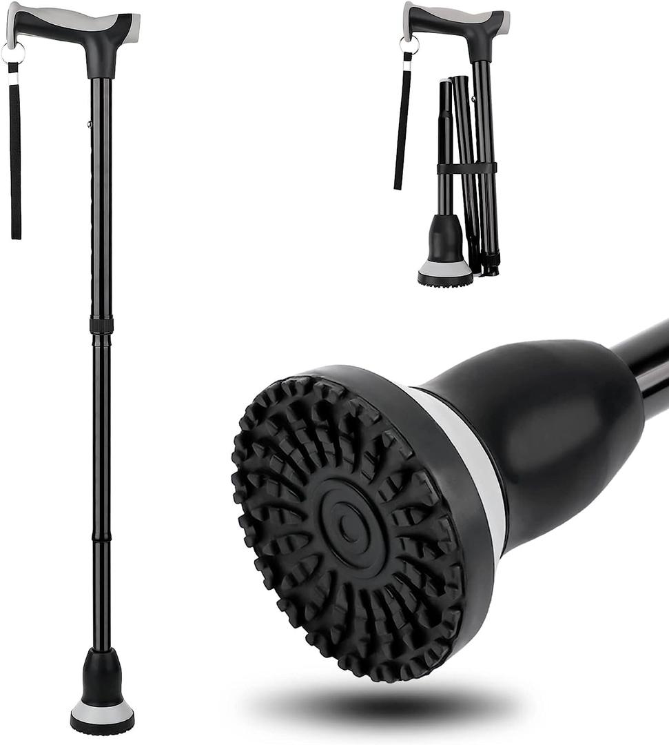 Walking Cane for Seniors Cool Canes for Women Men, Adjustable, Foldable, Collapsible Walking Canes with Storage Bag All Terrain Retractable Walking Stick for Seniors & Adults Black (Medium)