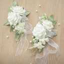 Ling's moment 2pcs Wedding Shoulder Corsage Artificial Flowers, Girl/Mother Homecoming/Prom Corsages Wristlet Dcor, etc. White Pearl