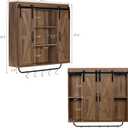 RUSTOWN Rustic Wood Wall Storage Cabinet with Two Sliding Barn Door, 3-Tier Decorative Farmhouse Vintage Cabinet for Kitchen Dining, Bathroom, Living Room, Rustic Oak