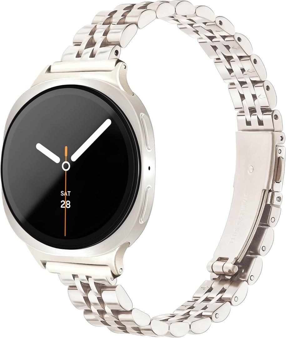 Slim Metal Band for Galaxy Watch 8 Band 7 6 5 4 FE 40mm 44mm, Galaxy Watch 8/6/4 Classic 42mm 46m 43mm 47mm, 5 Pro 45mm, Stainless Steel Thin Dressy Replacement Strap for Women Men