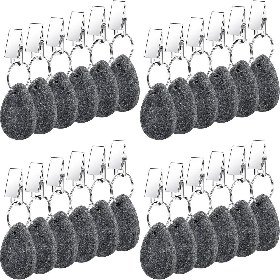 Remagr 24 Pieces Tablecloth Weights Teardrop Shape Pendant Stones with Metal Clips Marble Teardrop Table Cover Weights Table Cloth Weights Hangers for Outdoor, Picnic Family Party(Dark Gray)