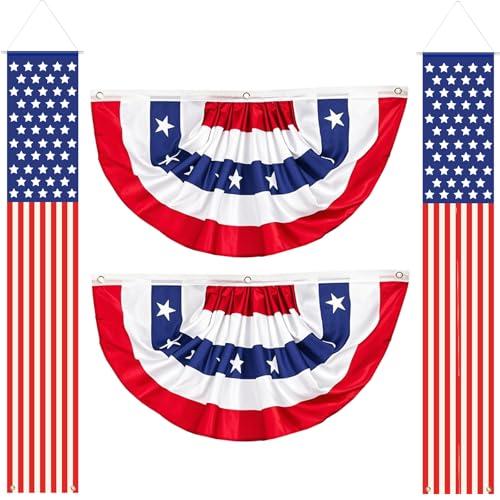 4th of July Decorations 3 x 6 Ft American Pleated Fan Flag USA Patriotic Bunting Flags, 4PCS Red White Blue Hanging American Banners Porch Sign for Memorial Veterans Labor Presidents Day Parties Accessories