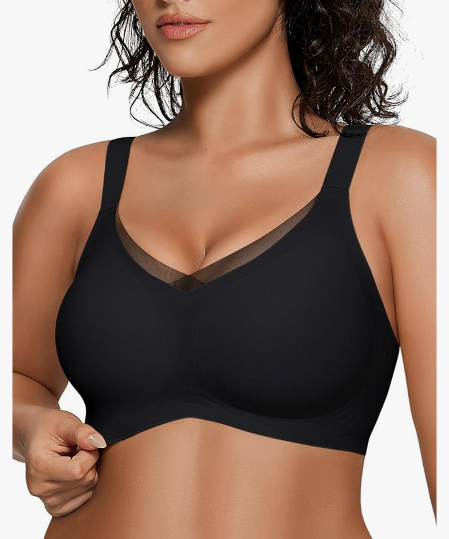 OEAK Womens Wireless Bras V Mesh Comfortable Bralette Supportive Tshirt Bra No Underwire Seamless Push Up Everyday Bras Size XL